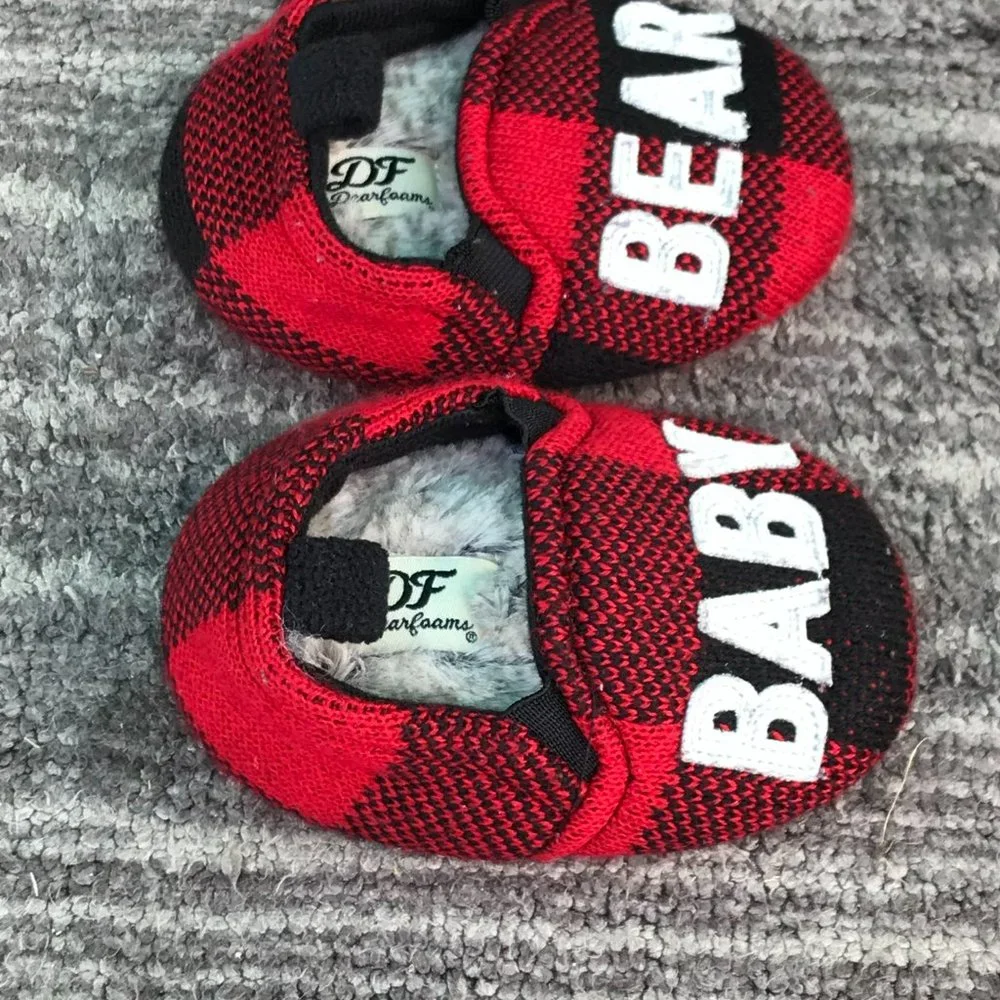 DF By Dearfoams 9-12 Months PLAID Baby Bear Shoes